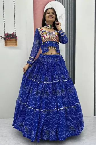 Blue Bandhni Printed Lehenga Choli Coord Set Red Color