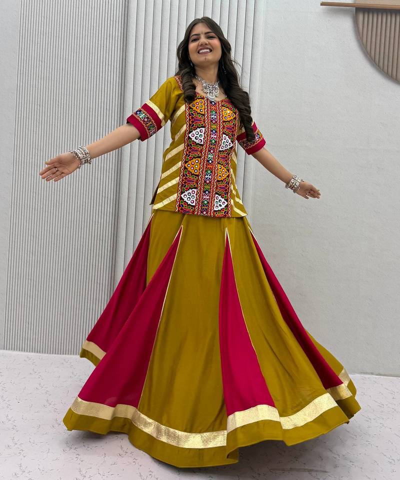 Green Cotton Navratri Special Lehenga Choli