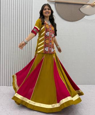 Green Cotton Navratri Special Lehenga Choli 2