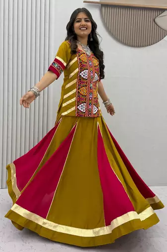 Green Cotton Navratri Special Lehenga Choli