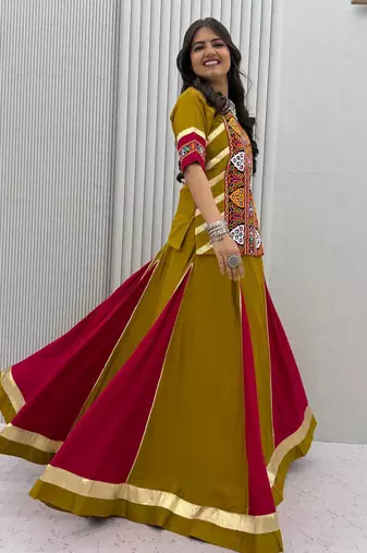 Green Cotton Navratri Special Lehenga Choli