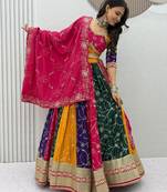 Navaratri Multi Color Milki Silk Embroidered Lehenga for Women