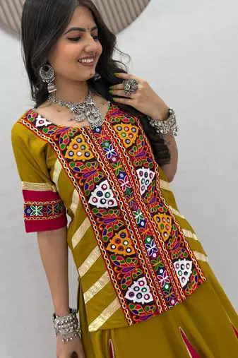 Green Cotton Navratri Special Lehenga Choli