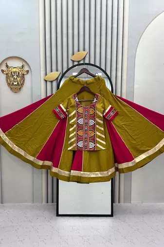 Green Cotton Navratri Special Lehenga Choli