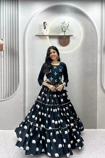 Black Cotton Ribbon Work Navaratri Lehenga Choli
