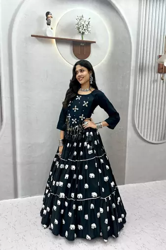 Black Cotton Ribbon Work Navaratri Lehenga Choli