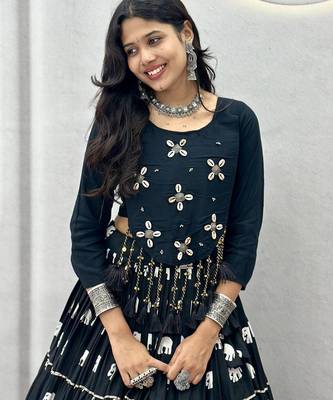 Black Cotton Ribbon Work Navaratri Lehenga Choli 4