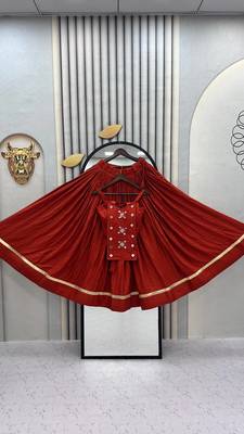 Orange Navaratri Wear Cotton Lehenga Choli with Mirror And Codi Work 5