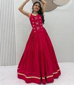 Pink Navaratri Wear Cotton Lehenga Choli with Mirror And Codi Work