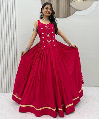 Pink Navaratri Wear Cotton Lehenga Choli with Mirror And Codi Work 2