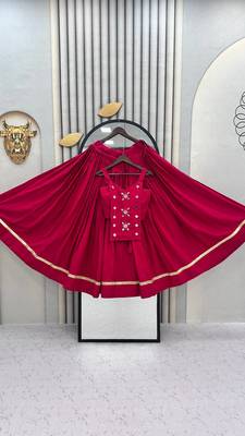 Pink Navaratri Wear Cotton Lehenga Choli with Mirror And Codi Work 5