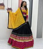 Black & Maroon Rayon Cotton Navratri Chaniya Choli - Mirror & Thread Work with Bandhani Dupatta