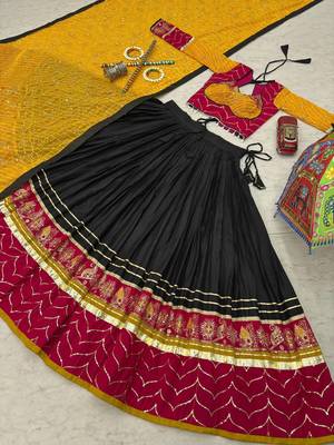 Black & Maroon Rayon Cotton Navratri Chaniya Choli - Mirror & Thread Work with Bandhani Dupatta 5
