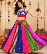 Multicolor Georgette Bandhani Navratri Chaniya Choli Set With Mobile Batwa