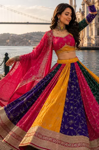 Multicolor Milky Silk Blend Vintage Navratri Chaniya Choli Set With Dupatta