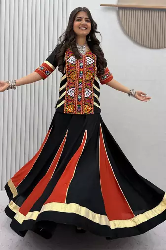 Black Cotton Navratri Special Lehenga Choli
