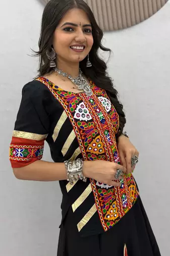Black Cotton Navratri Special Lehenga Choli