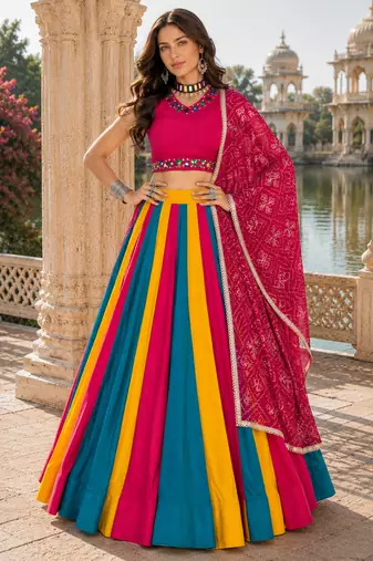 Multicolor Pure Cotton Navratri Lehenga Choli with Vintage Dupatta