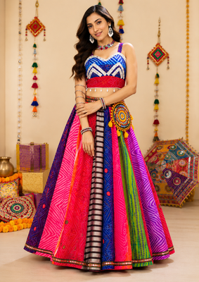 Multicolor Georgette Bandhani Navratri Chaniya Choli Set With Mobile Batwa 4