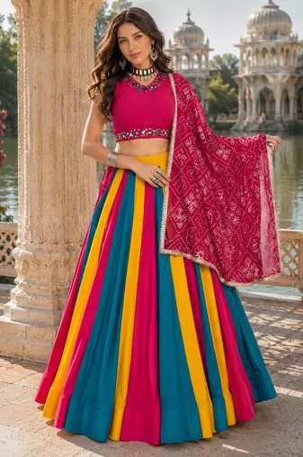 Multicolor Pure Cotton Navratri Lehenga Choli with Vintage Dupatta