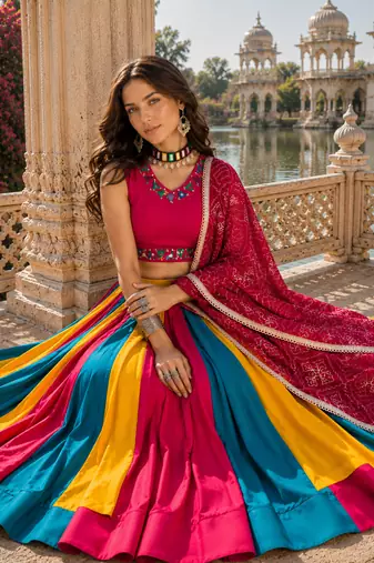 Multicolor Pure Cotton Navratri Lehenga Choli with Vintage Dupatta