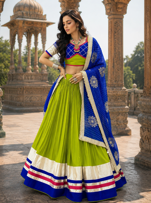 Green Pure Cotton Navratri Lehenga Choli with Vintage Dupatta 1