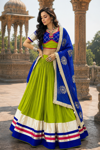 Green Pure Cotton Navratri Lehenga Choli with Vintage Dupatta