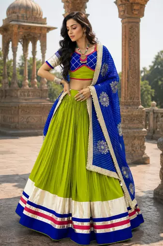 Green Pure Cotton Navratri Lehenga Choli with Vintage Dupatta