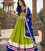 Green Pure Cotton Navratri Lehenga Choli with Vintage Dupatta