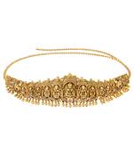 Gold plated faux ruby faux emerald studded divine goddess laxmi accent kamar patta kamarbandh belly chain