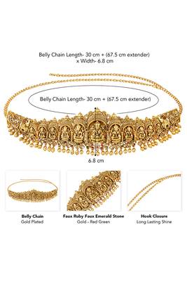 Gold plated faux ruby faux emerald studded divine goddess laxmi accent kamar patta kamarbandh belly chain 3