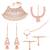 Rose gold plated kundan crystal & beads studded bridal necklace earrings maangtikka hath panja nathiya