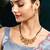 Gold plated cubic zirconia synthetic stone & black beads studded mangalsutra & dangle earrings jewellery