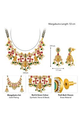 Gold plated cubic zirconia synthetic stone & black beads studded mangalsutra & dangle earrings jewellery 5