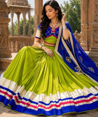 Green Pure Cotton Navratri Lehenga Choli with Vintage Dupatta 2