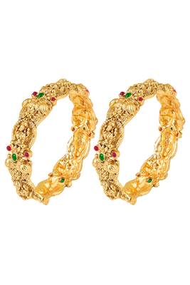Gold plated faux ruby faux emerald studded ethnic bangles jewellery for women (size - 2.6 inch) 1