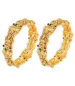 Gold plated faux ruby faux emerald studded ethnic bangles jewellery for women (size - 2.6 inch)