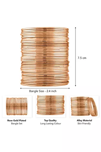 Rose gold plated metal bangles fashion jewellery for women (size: 2.4 inch)