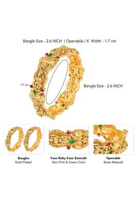 Gold plated faux ruby faux emerald studded ethnic bangles jewellery for women (size - 2.6 inch) 2
