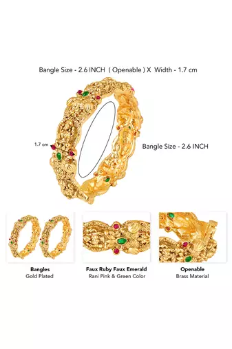 Gold plated faux ruby faux emerald studded ethnic bangles jewellery for women (size - 2.6 inch)