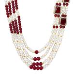 Gold plated crystal & beads studded maroon white necklace mala sherwani groom's haar ethnic jewellery for men