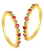 Gold plated green rani pink cubic zirconia studded adjustable toe ring stylish fancy daily regular