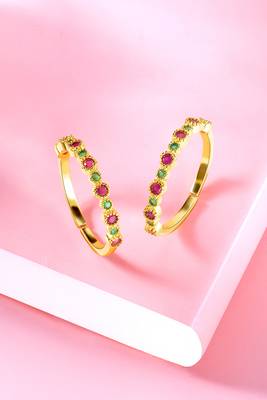 Gold plated green rani pink cubic zirconia studded adjustable toe ring stylish fancy daily regular 2