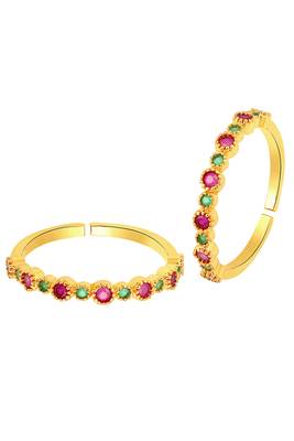 Gold plated green rani pink cubic zirconia studded adjustable toe ring stylish fancy daily regular 3
