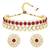 Gold plated kundan synthetic stone & beads studded rani pink necklace & round stud earrings set