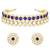 Gold plated kundan synthetic stone & beads studded blue necklace & round stud earrings set