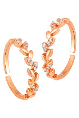 Rose gold plated cubic zirconia studded leaf style adjustable toe ring stylish 1