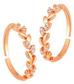Rose gold plated cubic zirconia studded leaf style adjustable toe ring stylish