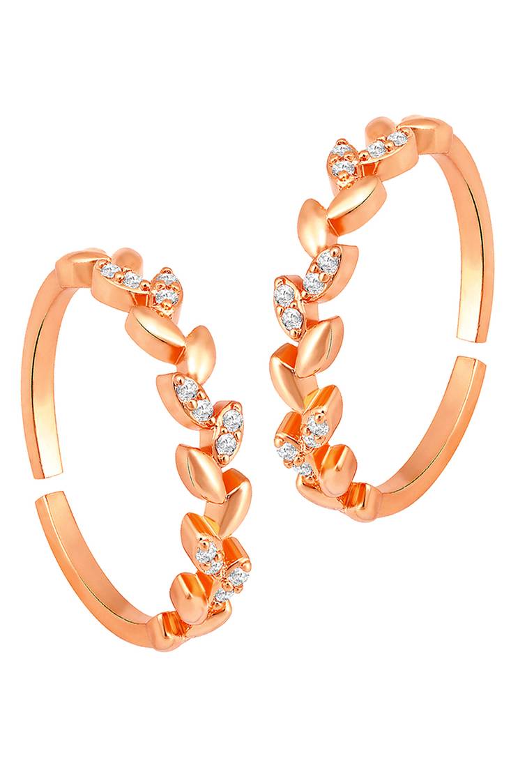 Rose gold plated cubic zirconia studded leaf style adjustable toe ring stylish