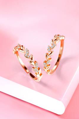Rose gold plated cubic zirconia studded leaf style adjustable toe ring stylish 2